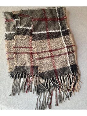 Barbour Winter Tartan Scarf 90" X 32" Plaid Wrap With Fringe One Size